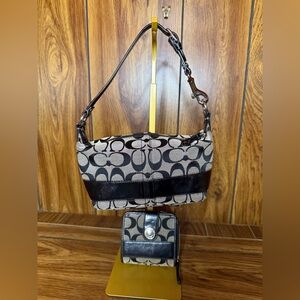 Coach Signature Black and Gray Jacquard Mini Bag Wallet Legacy Set